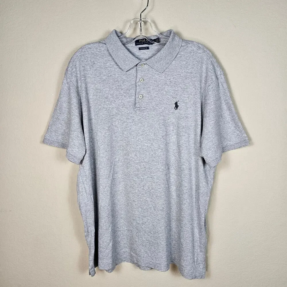 Polo Ralph Lauren Men L Polo Shirt Classic Fit Interlock Pony Gray Casual Cotton